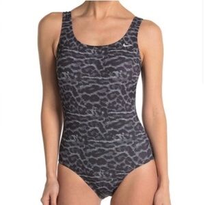 Nike Swim One Piece Black Gray Animal Leopard Print Swimsuit